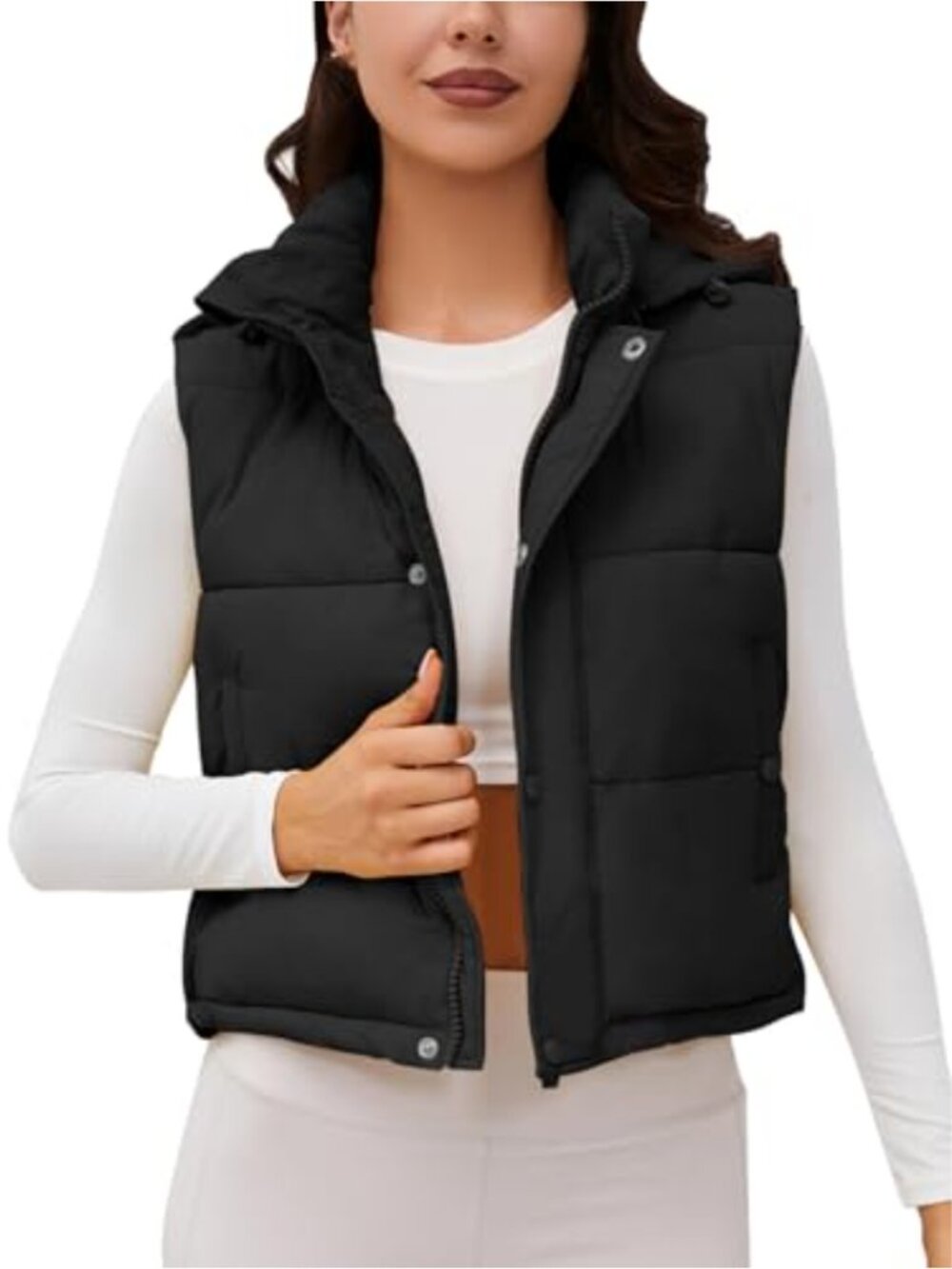 Ogfao Womens Puffer Vest with Hood Winter Warm Cropped Outerwear